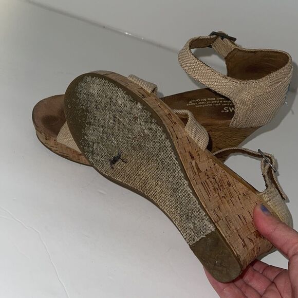 TOMS Sienna Burlap Ankle Strap Cork Wedge Sandals size 6.5 - Picture 4 of 5